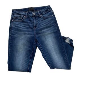 Buckle Black Curvy Cropped Skinny Dark Wash Jeans Distressed Hem Size 27